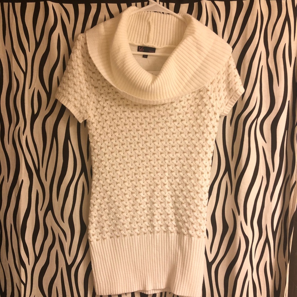 White and Gold Cowl Neck Sweater